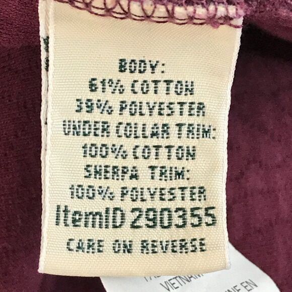 L.L. Bean Faux Sherpa-Lined Open Front Jacket Women's Size Medium Burgundy Coat - Picture 8 of 9